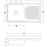 Tarja Sencilla Sobreponer EB Técnica MCM402 Acero Inox Satinado y Escurridor Der